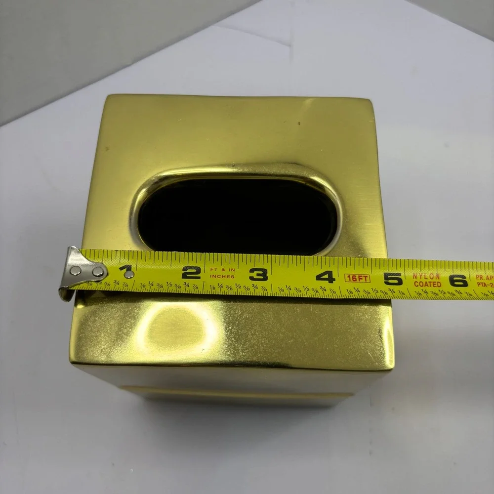 Flamant Gold Tissue Box Cover Square Metal Two-Tone Polished Brushed Brass